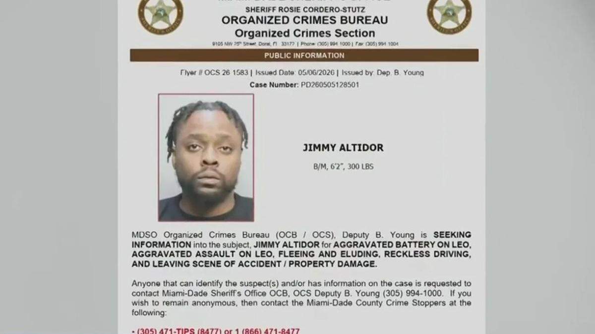 Jimmy Altidor reversed a car and almost struck two Miami-Dade Sheriff’s Office detectives in Miami on May 5, 2026, police say. Jimmy Altidor reversed a car and almost struck two Miami-Dade Sheriff’s Office detectives in Miami on May 5, 2026, police say.